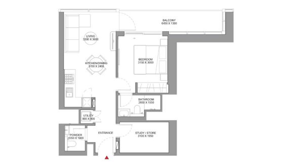 Apartment floor plan, 1 bedroom in SOBHA ORBIS No. 11026 (2D)