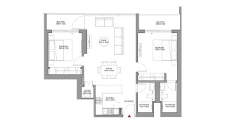 Apartment floor plan, 2 bedrooms in SOBHA ORBIS No. 11034