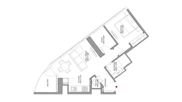 Apartment floor plan, 1 bedroom in SOBHA ORBIS No. 11027 (2D)