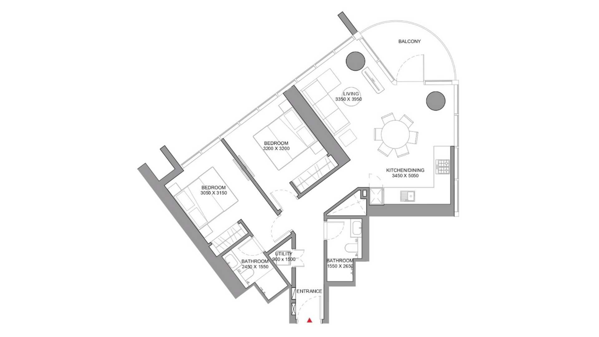Apartment floor plan, 2 bedrooms in SOBHA ORBIS No. 11032