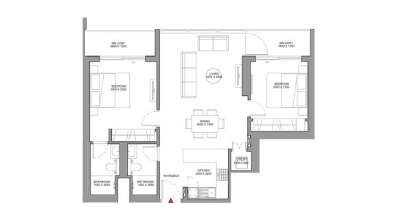 Property floor plan, 2 bedrooms in SOBHA ORBIS No. 11035 (2D)