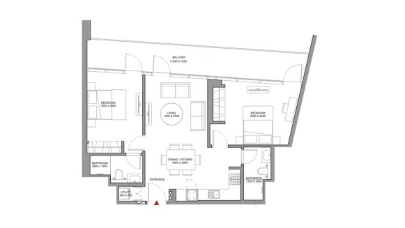 Apartment floor plan, 2 bedrooms in SOBHA ORBIS No. 11033 (2D)