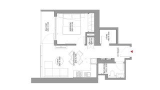 Apartment floor plan, 1 bedroom in SOBHA ORBIS No. 11028